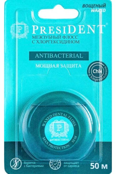 President خيط تنظيف الأسنان - خيط للعناية بالفم مضاد للبكتيريا - 50 متر