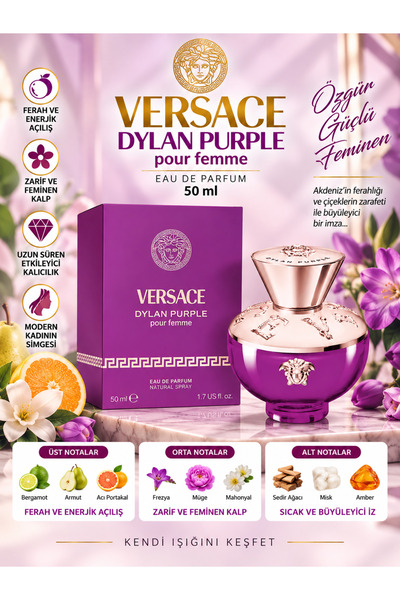 Versace Dylan Purple Eau de Parfum 50 ml – Ferah, Çiçeksi ve Odunsu Notalı Ka...