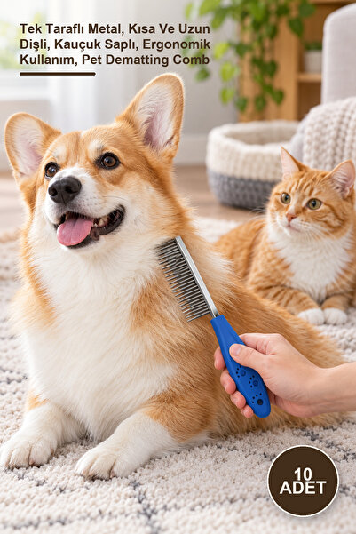 Yenilig 10 Pieces Cat and Dog Hair Removal Comb – Single-Sided Metal, Short a...