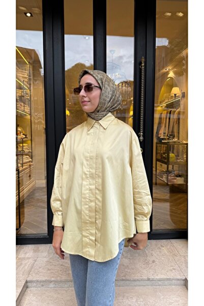 QOOQ STORE 27FW205 Çift Patlı Pamuk Kadın Gömlek Sarı