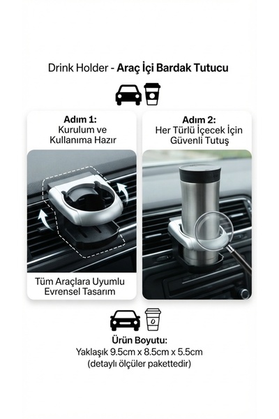Genel Markalar Evrensel Araç İçi Havalandırma Uyumlu Katlanır Bardak Tutucu & Drink Holder