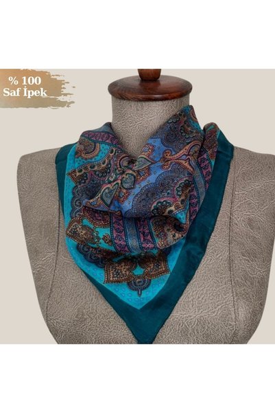 Pure Silk Atelier %100 Saf İpek Etnik Desen Mini Fular - Bandana (50x50 cm)