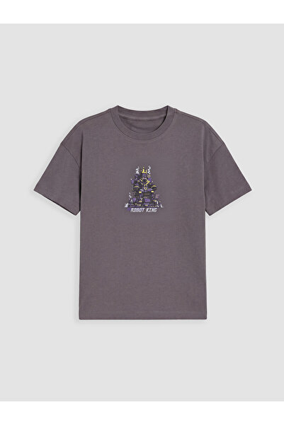 LC Waikiki Two Mt Shop Quality Purple Oval Collar Printed Boys' T-Shirt