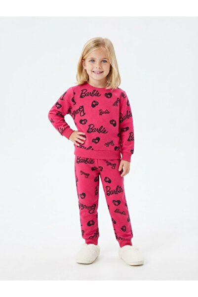 Barbie Girl's Tracksuit Set with 2 Thread Patterned Top and Bottom Set