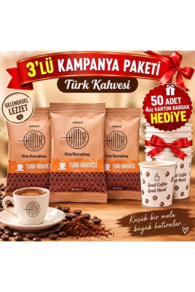 Karaca TÜRK KAHVESİ VE KARTON BARDAK SETİ (3ADET KAHVE +50 AD BARAK)