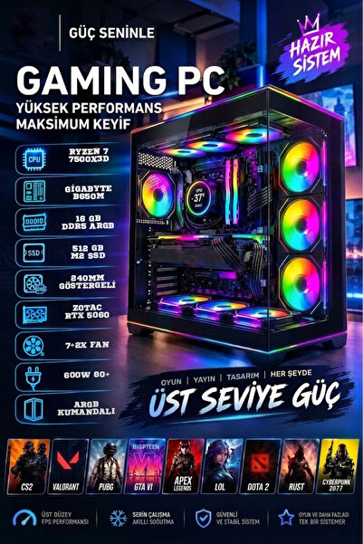 TOPLAMA GAMİNG RYZEN 7 7500X3D B650 16 GB RAM RTX 5060