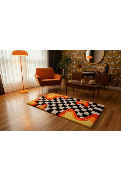 Angeles Rug Retro Dama Desenli El Yapımı Tufted Halı – Turuncu Dalga Detaylı ...
