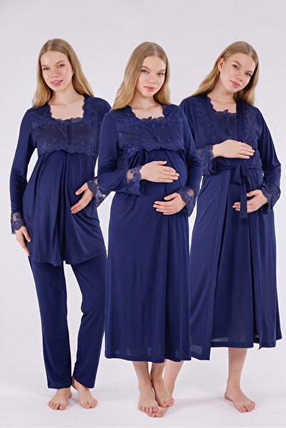 Yulem Homewear مجموعة بيجامات للحوامل والمرضعات من 4 قطع بأكمام طويلة وتفاصيل...