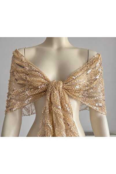 Nurcanilirboutique Pul payet boncuklu mini üste atmalık omuz şalı