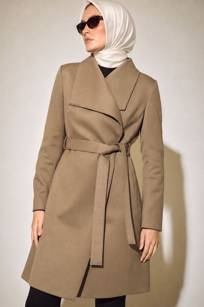 MAG FASHİON Women's Beige Trench Coat Jacket Special Italian Design Hijab Tre...