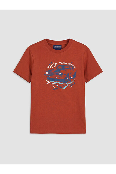 LC Waikiki Two Mt Shop Quality Brown Oval Collar Printed Boys' T-Shirt