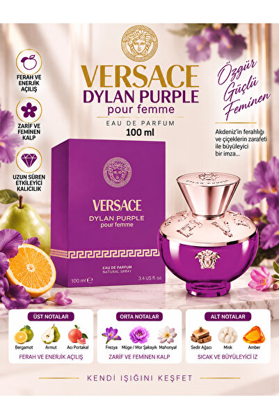 Versace Dylan Purple Eau de Parfum 100 ml – Ferah, Çiçeksi ve Odunsu Notalı K...