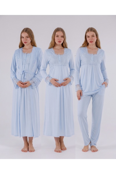 Yulem Homewear مجموعة بيجامات للحوامل والمهتودات الحوامل بأكمام طويلة وتفاصيل...