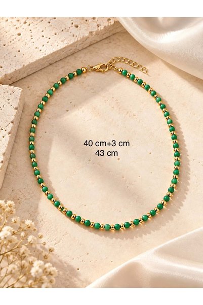 ACAR TAKI Steel Ladybug Charmli Combination Necklace with Two Separate Pendants and Green Beaded Necklace Acr9758