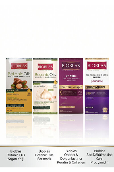 Bioblas Dökülme Karşıtı & Onarıcı 4'lü Şampuan Seti 4 x 360 ml (Argan + Sarım...