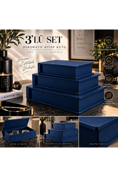 Colorido Candles COLORİDO 3'LÜ DEKORATİF KİTAP KUTU SETİ - MDF KAPAKLI SAKLAM...