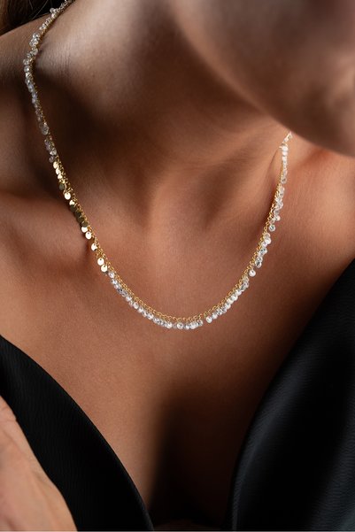 Silvano Jewelry 925 Ayar Gümüş Taşlı Pullu Özel Tasarım Pırıltı Serisi Kolye