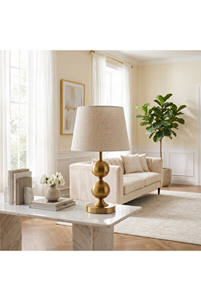 Ebticar Elegant Brass and Beige Table Lamp with Modern Design, Metal Base, an...