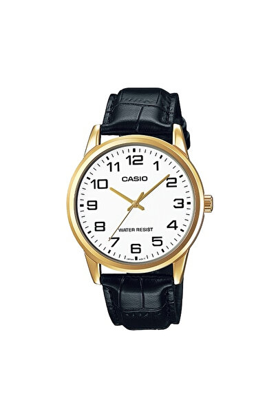 Casio Ανδρικό Ρολόι 38mm με Μπαταρία και Μαύρο Δερμάτινο Λουράκι MTP-V001GL-7...