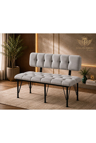 BY HAKAN AŞKIN Metal Ayaklı Metal Alt Kasalı New Sırtlı Bench Bank açık gri B...