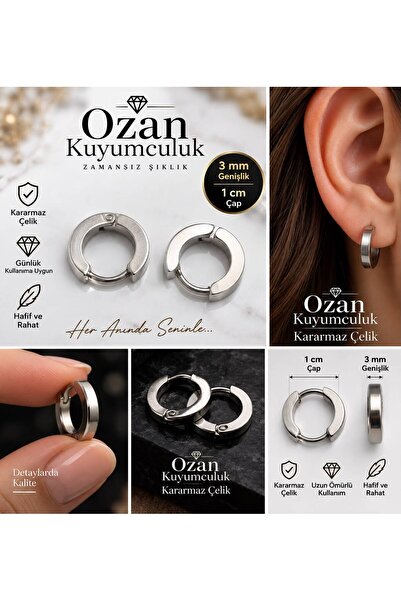 OZAN KUYUMCULUK Unisex Paslanmaz Çelik Halka Küpe 3 mm – Kararma Yapmaz, Mini...