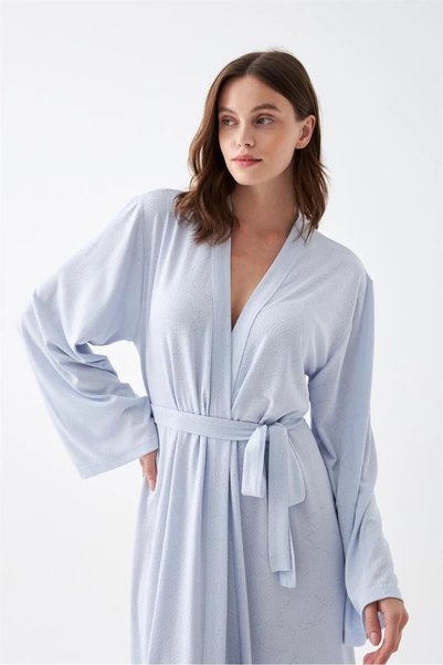 Mariposa Secret Women's Long Blue Cotton Jersey Robe