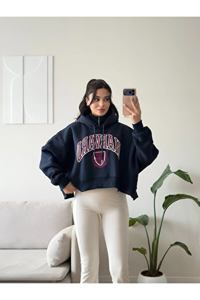 Zoom Butik Harvard Fermuarlı Oversize Sweat - LACİVERT