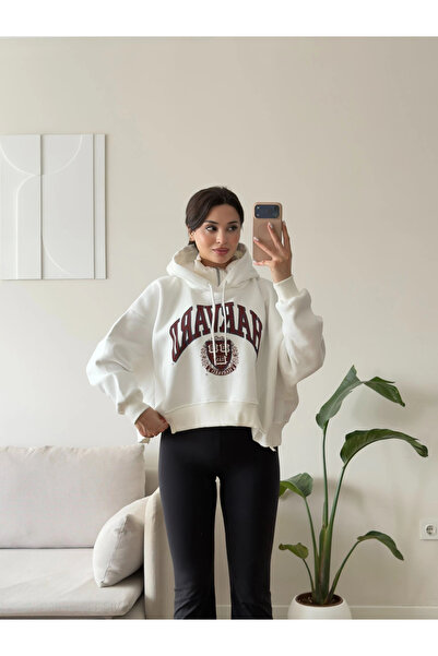 Zoom Butik Harvard Fermuarlı Oversize Sweat - BEYAZ
