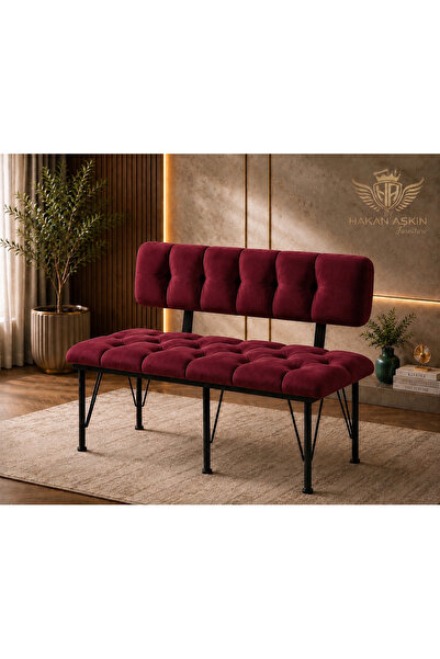 BY HAKAN AŞKIN Metal Ayaklı Metal Alt Kasalı New Sırtlı Bench Bank Bordo Baby...