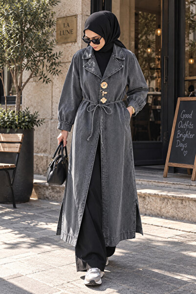 MODA S&S BZLİNE Broş detaylı denim trençkot
