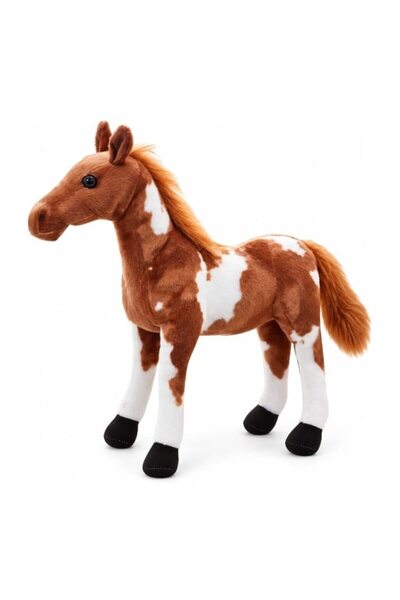 MASHASHOP Cal de pluș realist, jucărie moale pentru copii, maro cu alb, 65 cm