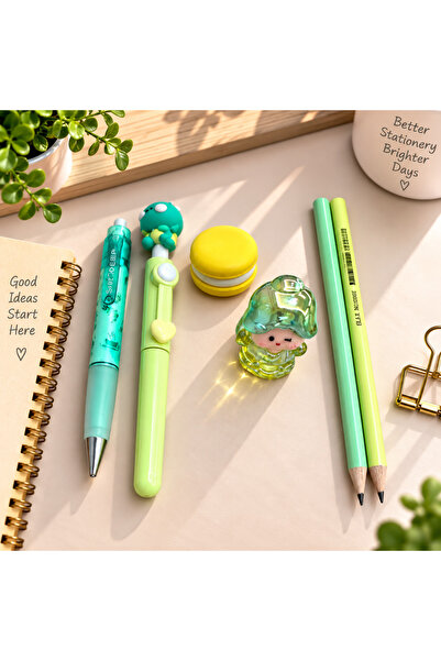 PickyTidy 1 Serve Deep Tip Pen, 1 Highlighter, 1 Macaron Eraser, 1 Pencil Sha...