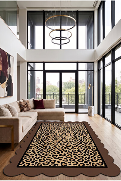 SionFabric Dijital Baskı Modern Leopar Desenli Özel Kesim Kahverengi Dalgalı ...