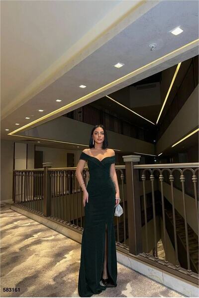 Şeker Portakalım Kayık Balık Evening Dress with Collar Cutout