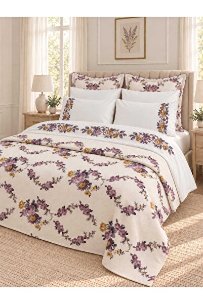 İK TEKSTİL Efsun Cross-Stitch Embroidered Pique 100% Cotton 9-Piece Double Lu...
