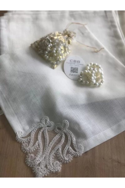 Ceki Home Tableware Set 155X220 cm Table Set Linen Lace Decorative Gülse Model Tablecloth Cream