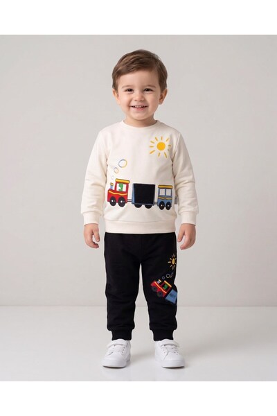 Ege Bebek Boy's Seasonal 1-2-3-4 Year Old Teddy Bear Train 2 Threaded Top and...