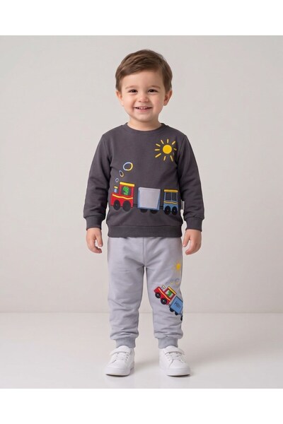 Ege Bebek Boy's Seasonal 1-2-3-4 Year Old Teddy Bear Train 2 Threaded Top and...
