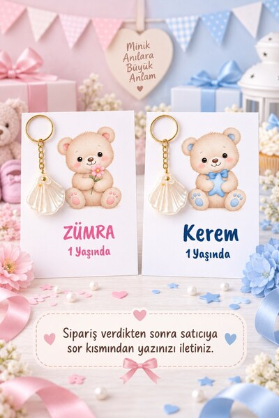 Emtory Home AYICIK MODEL 15 Adet Kartlı İstiridye Anahtarlık - Doğum Günü Hed...