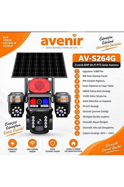 KRNTEKNO AVENİR AV-S264G--3 LENS--6 MP--Wİ-Fİ--PTZ SOLAR KAMERA
