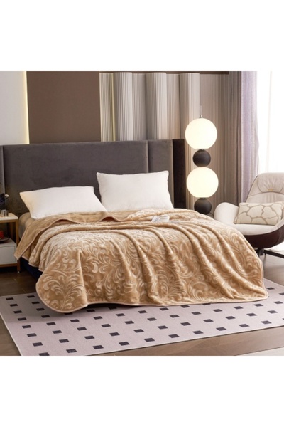 VivaDeco Pătură bej premium, cu model floral în relief, catifelată, 200x230 cm