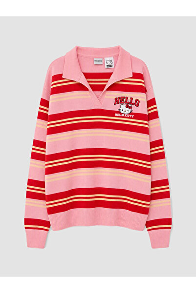 LC Waikiki Pembe Polo Yaka Hello Kitty Nakışlı Kız Çocuk Kazak