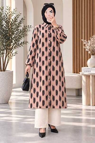 HANEDAN TESETTÜR Shirt Collar with Buttons All Over, Oversize Textured Tunic