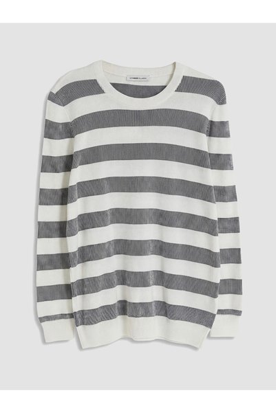 LC Waikiki White Striped Men's Knitwear Sweater