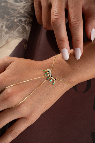 Silvano Jewelry 925 Ayar Gümüş Baget Yeşil Taşlı Özel Tasarım Şahmeran