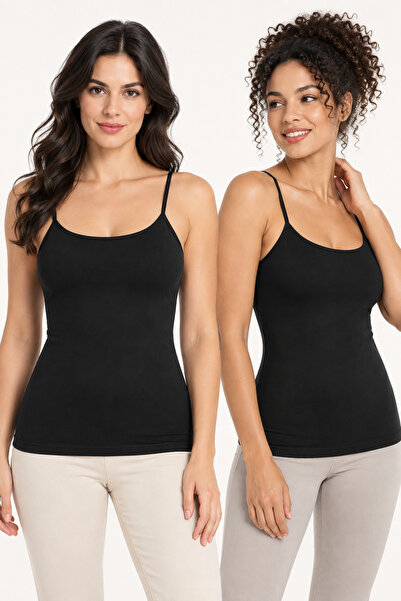 Loule Women's 2-Pack 95% Cotton Thin Strap Basic Undershirt - Flexible Soft E...