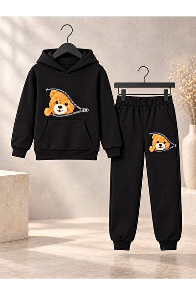 MASİON VESSAİRE Unisex 3 Thread Threaded Teddy Bear Printed Sweatshirt & Swea...
