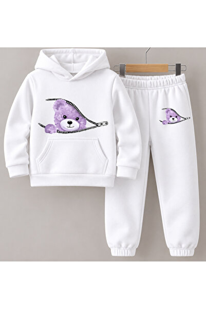 MASİON VESSAİRE Unisex 3 Thread Threaded Teddy Bear Printed Sweatshirt & Swea...