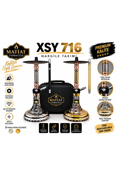 Matiat XSY 716 Nargile Takımı Özel Tasarım Metal Gövde Altın Gümüş