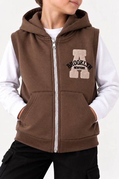 ZİMEXİ 7-8-9-10 Years Old Three-Threaded Embroidered Children's Cardigan Vest